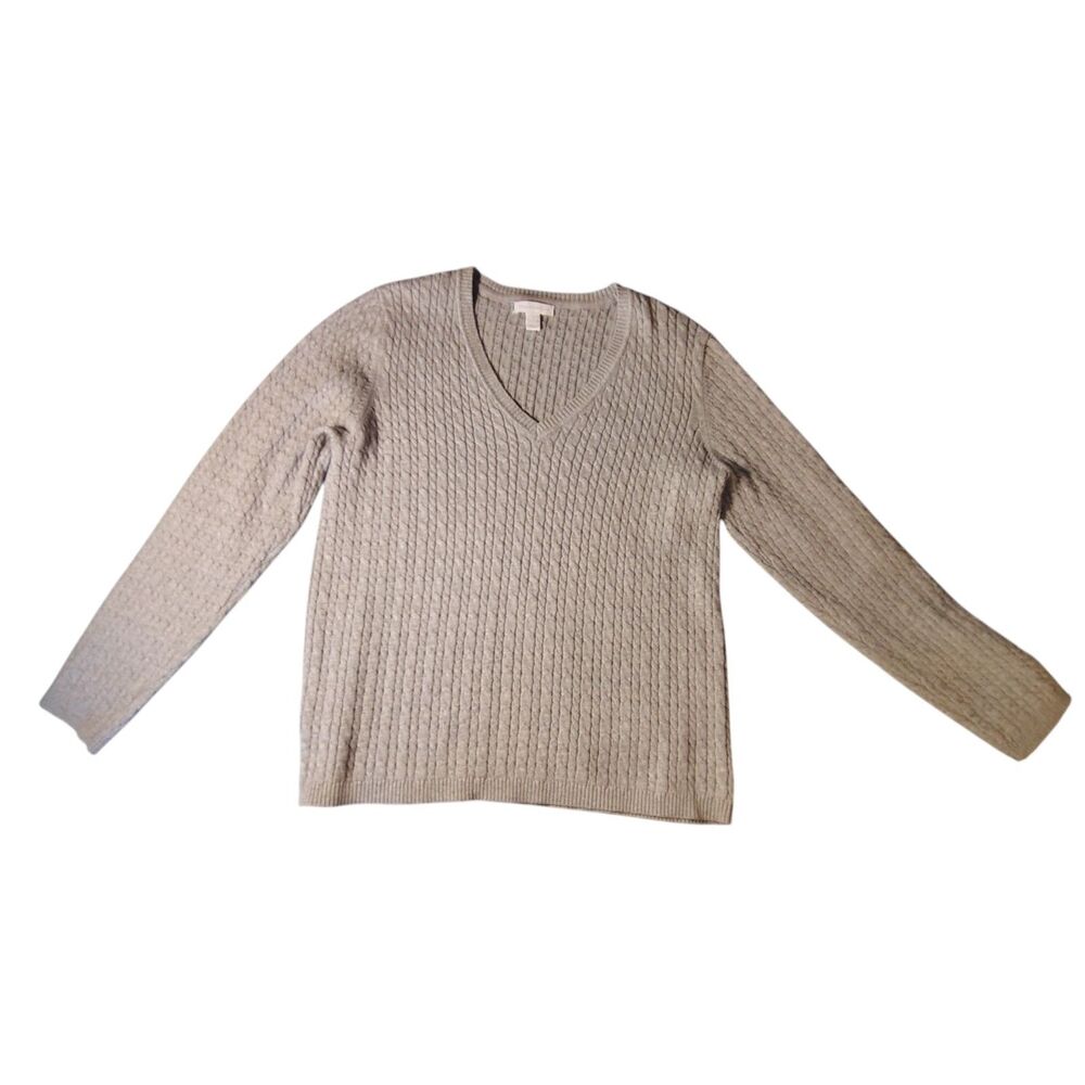 CHARTER CLUB Cable-Knit V-Neck Pullover Sweater Women's Large Gray Classic 00080